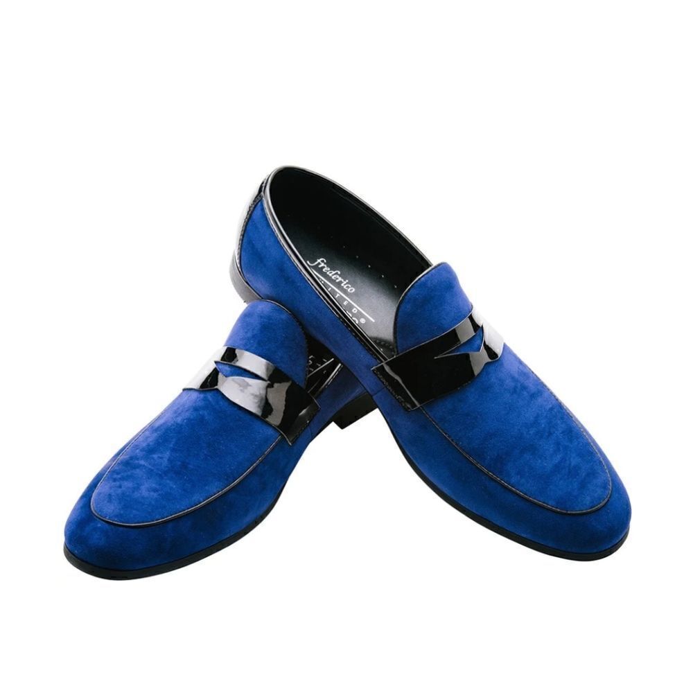 MEN'S FREDERICO LEONE BLUE SUEDE TUXEDO SHOE.